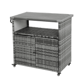 Outdoor Wicker Patio Bar Serving Cart With Wheels - Driftwood - Omega Lifestyles