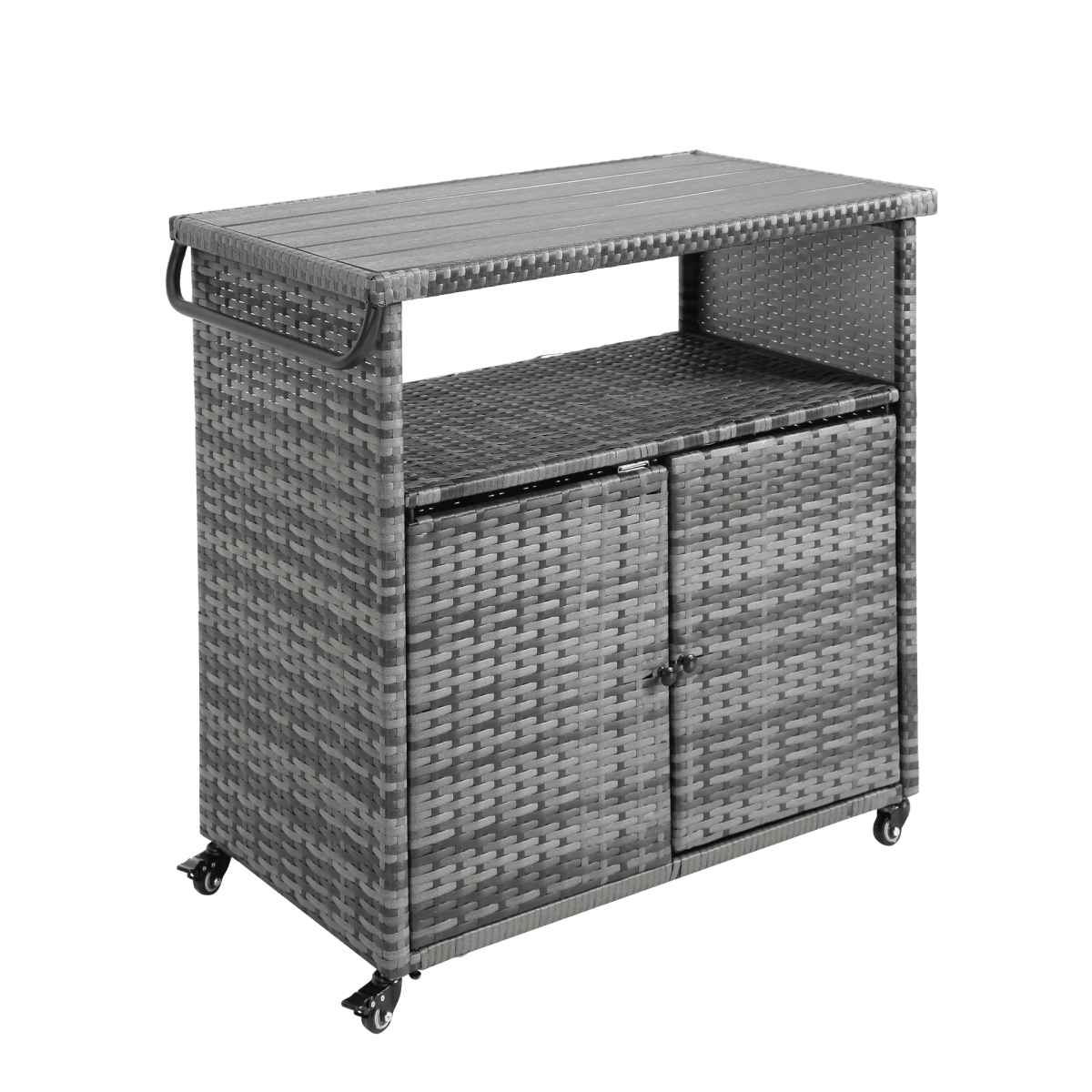 Outdoor Wicker Patio Bar Serving Cart With Wheels - Driftwood - Omega Lifestyles