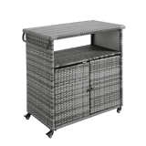 Outdoor Wicker Patio Bar Serving Cart With Wheels - Driftwood - Omega Lifestyles