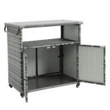Outdoor Wicker Patio Bar Serving Cart With Wheels - Driftwood - Omega Lifestyles