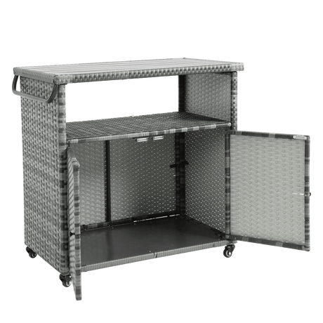 Outdoor Wicker Patio Bar Serving Cart With Wheels - Driftwood - Omega Lifestyles