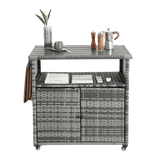 Outdoor Wicker Patio Bar Serving Cart With Wheels - Driftwood - Omega Lifestyles