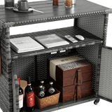 Outdoor Wicker Patio Bar Serving Cart With Wheels - Driftwood - Omega Lifestyles