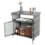 Outdoor Wicker Patio Bar Serving Cart With Wheels - Driftwood - Omega Lifestyles