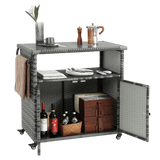 Outdoor Wicker Patio Bar Serving Cart With Wheels - Driftwood - Omega Lifestyles