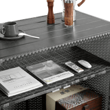 Outdoor Wicker Patio Bar Serving Cart With Wheels - Driftwood - Omega Lifestyles