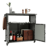 Outdoor Wicker Patio Bar Serving Cart With Wheels - Driftwood - Omega Lifestyles