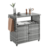 Outdoor Wicker Patio Bar Serving Cart With Wheels - Driftwood - Omega Lifestyles
