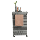 Outdoor Wicker Patio Bar Serving Cart With Wheels - Driftwood - Omega Lifestyles