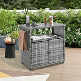 Outdoor Wicker Patio Bar Serving Cart With Wheels - Driftwood - Omega Lifestyles