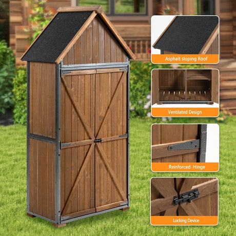 Outdoor Wood And Metal Garden Tool Storage Cabinet - Omega Lifestyles