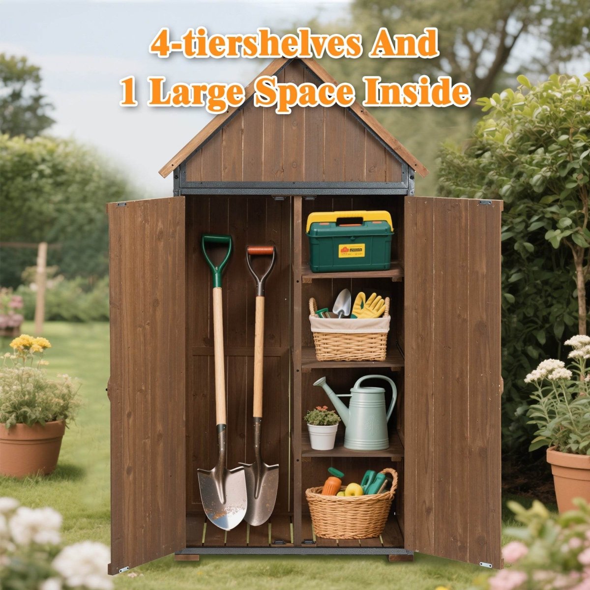 Outdoor Wood And Metal Garden Tool Storage Cabinet - Omega Lifestyles