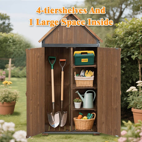 Outdoor Wood And Metal Garden Tool Storage Cabinet - Omega Lifestyles