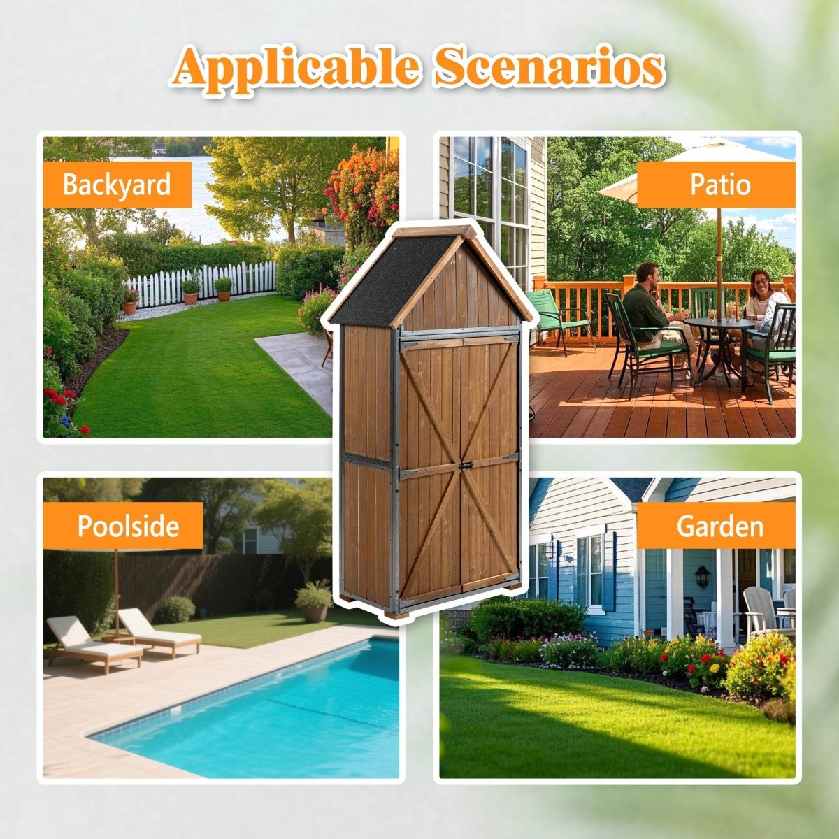 Outdoor Wood And Metal Garden Tool Storage Cabinet - Omega Lifestyles