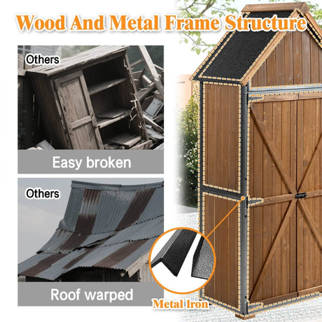 Outdoor Wood And Metal Garden Tool Storage Cabinet - Omega Lifestyles