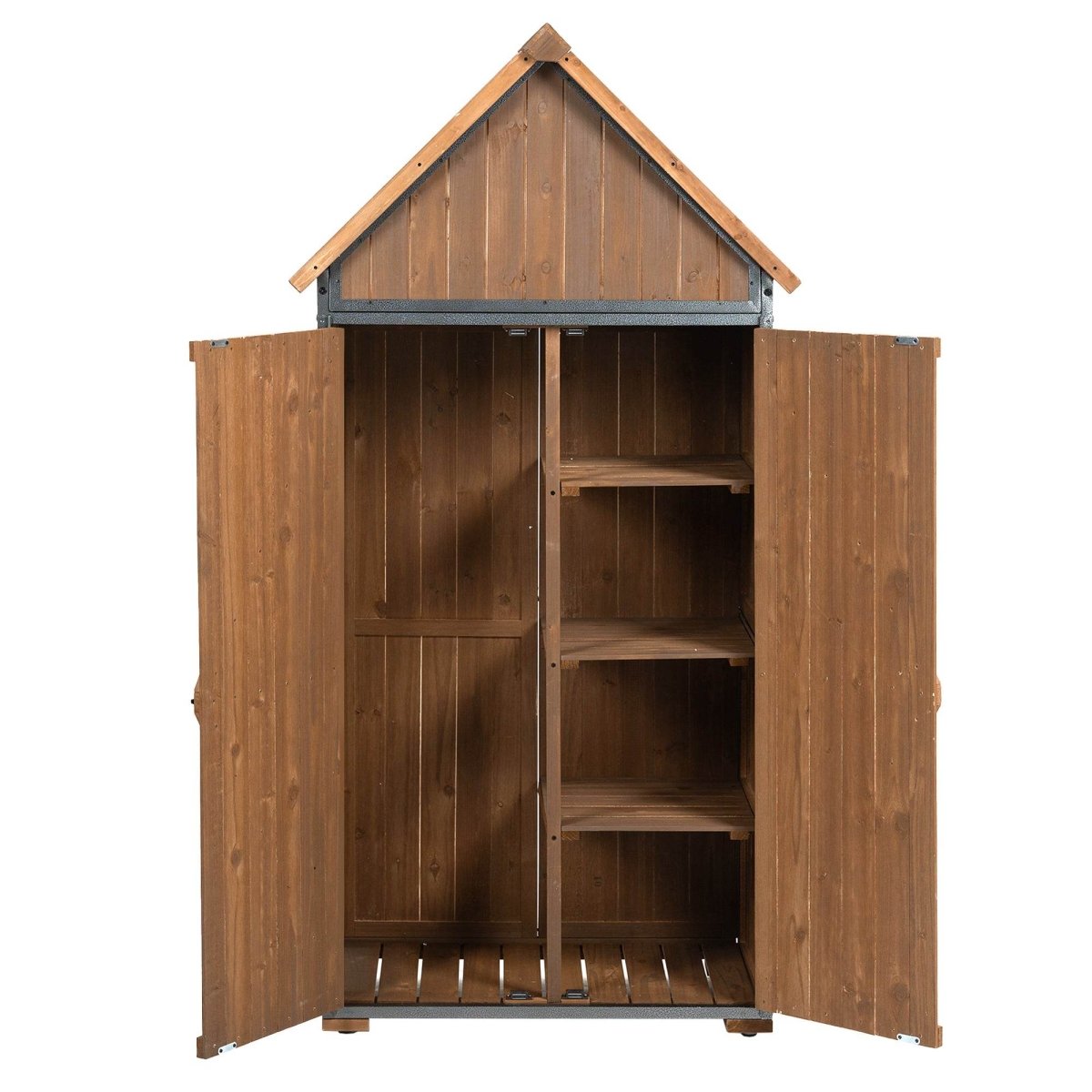 Outdoor Wood And Metal Garden Tool Storage Cabinet - Omega Lifestyles