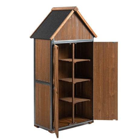 Outdoor Wood And Metal Garden Tool Storage Cabinet - Omega Lifestyles
