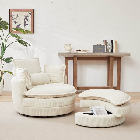 Oversized Modern Corduroy Swivel Chair With Ottoman - Sleep Galleria