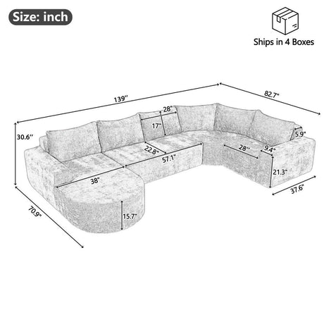 Oversized Modular Sectional Sofa Set Grey Chenille - Sleep Galleria