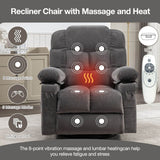 Oversized Soft Massage Rocker Recliner Chair With Heat - Driftwood - Omega Lifestyles