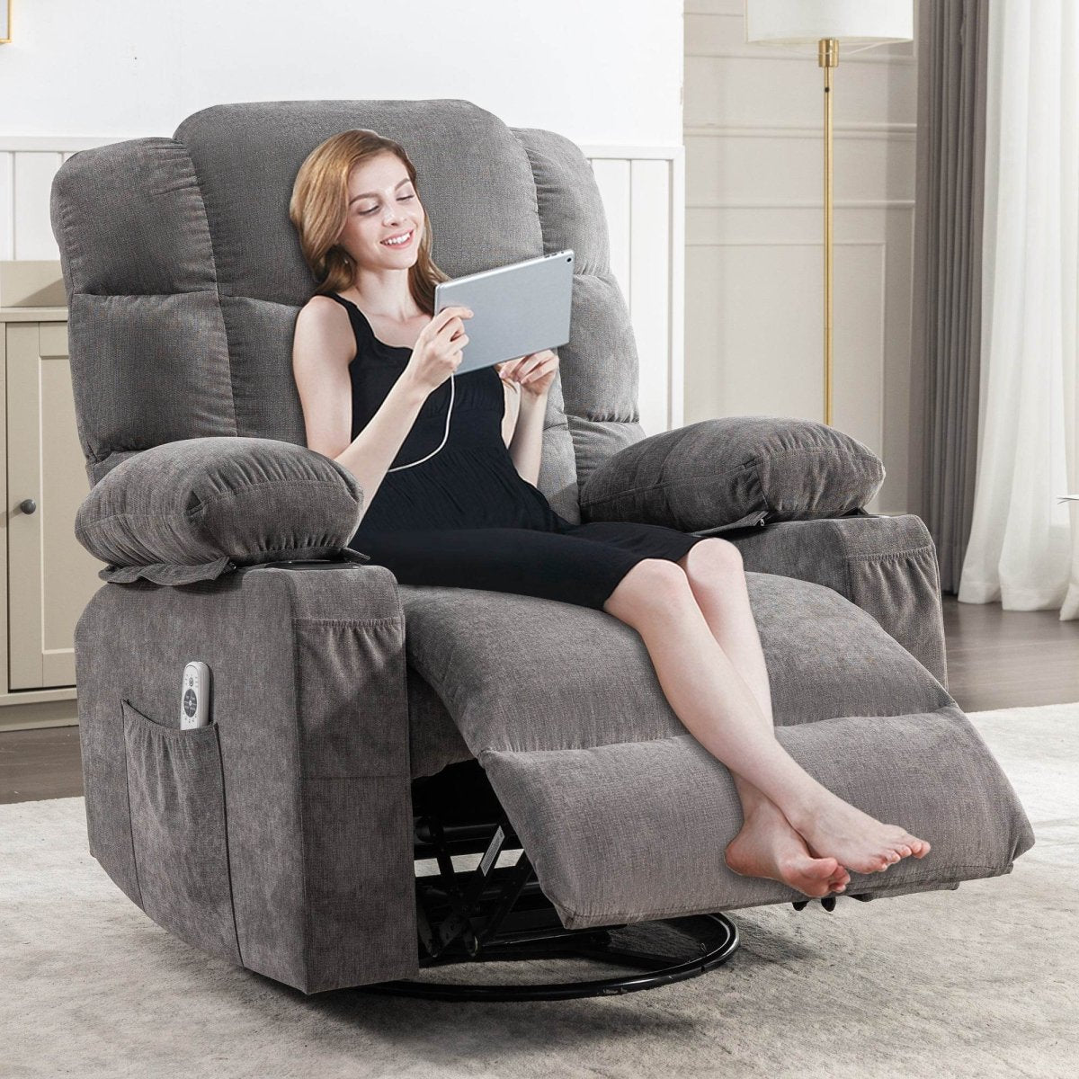Oversized Soft Massage Rocker Recliner Chair With Heat - Driftwood - Omega Lifestyles