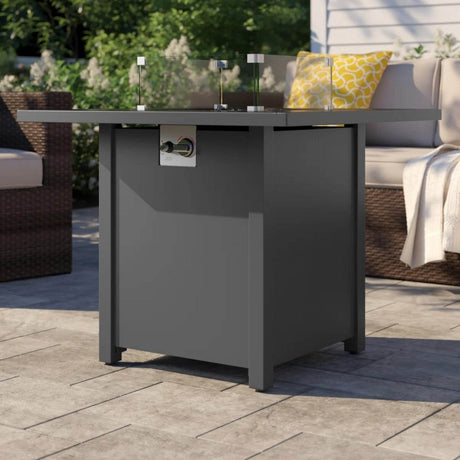 Powder-Coated Steel Outdoor Fire Pit Table With Smoked Glass - Omega Lifestyles