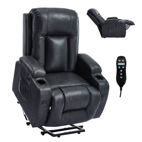 Power Lift Recliner Chair With Massage Lumbar Heat - Driftwood - Omega Lifestyles