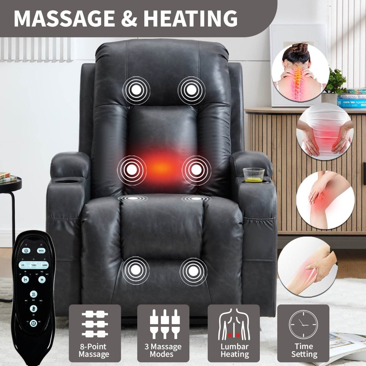 Power Lift Recliner Chair With Massage Lumbar Heat - Driftwood - Omega Lifestyles