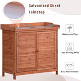 Premium Fir Wood Galvanized Outdoor Potting Bench - Driftwood - Omega Lifestyles