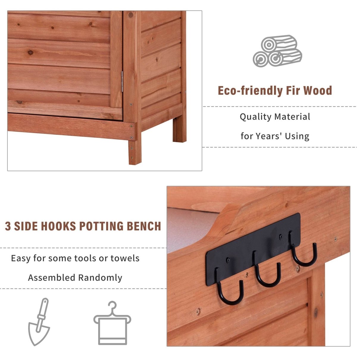 Premium Fir Wood Galvanized Outdoor Potting Bench - Driftwood - Omega Lifestyles