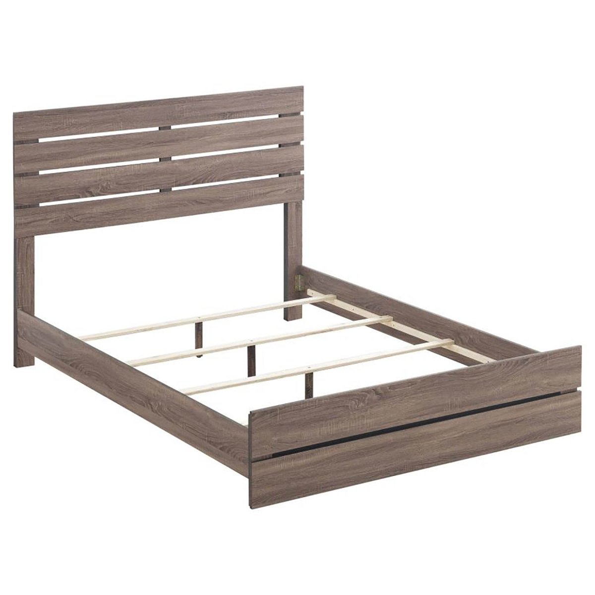 Queen Barrel Oak Farmhouse Rustic Wood Panel Bed Frame - Driftwood - Omega Lifestyles