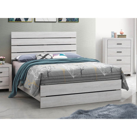 Queen Coastal White Wood Slatted Panel Bed Frame - Driftwood - Omega Lifestyles