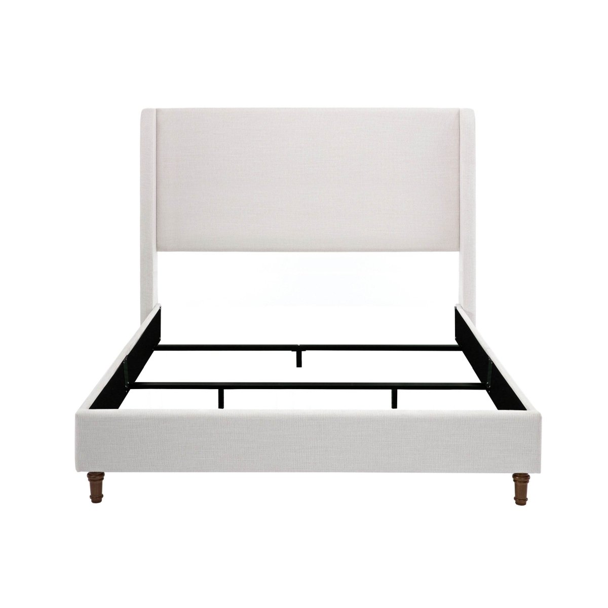 Queen Contemporary Upholstered Wingback Fabric Metal Bed Frame - Driftwood - Omega Lifestyles