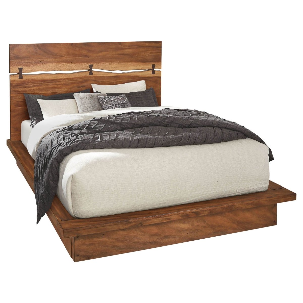 Queen Farmhouse Smokey Walnut Wood Platform Bed - Driftwood - Omega Lifestyles