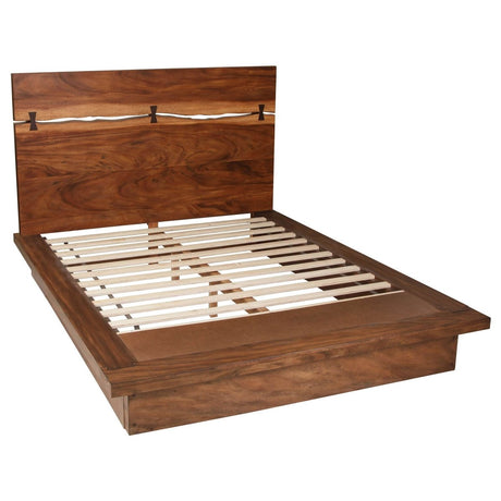 Queen Farmhouse Smokey Walnut Wood Platform Bed - Driftwood - Omega Lifestyles