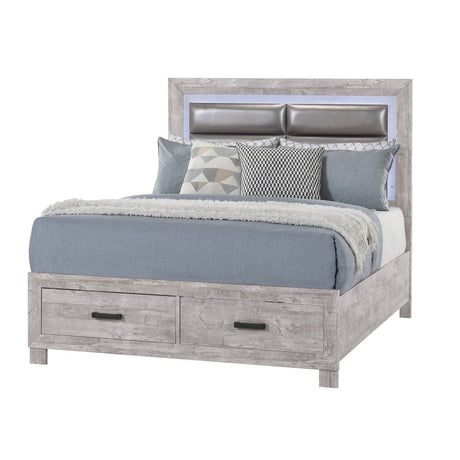 Queen Farmhouse Solid Wood MDF Storage Bed Frame - Driftwood - Omega Lifestyles
