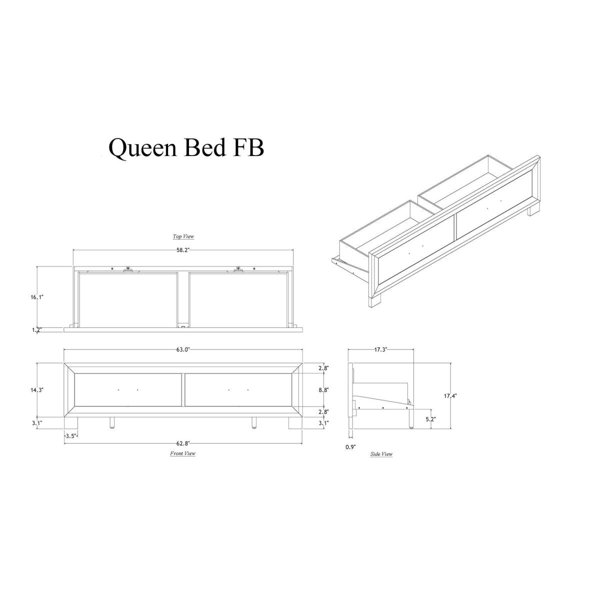 Queen Farmhouse Solid Wood MDF Storage Bed Frame - Driftwood - Omega Lifestyles