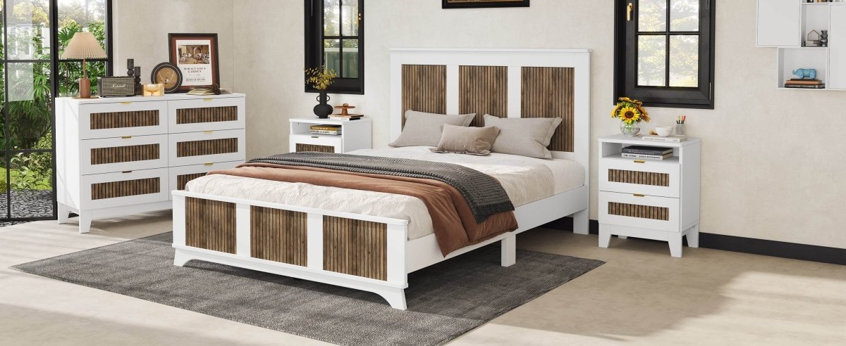 Queen Farmhouse Wooden Platform Bed With Plywood Slats - Driftwood - Omega Lifestyles