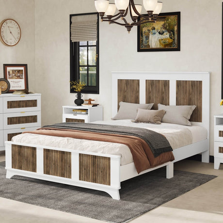 Queen Farmhouse Wooden Platform Bed With Plywood Slats - Driftwood - Omega Lifestyles