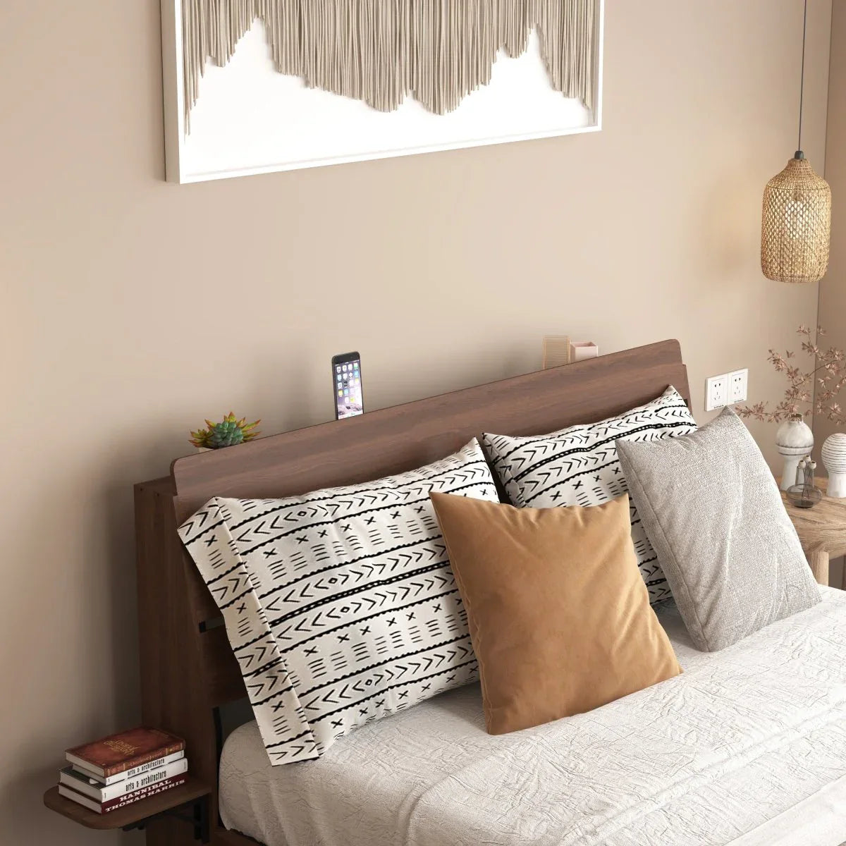 Queen Floating Bed Frame With LED Lights Charging Station - Omega Lifestyles