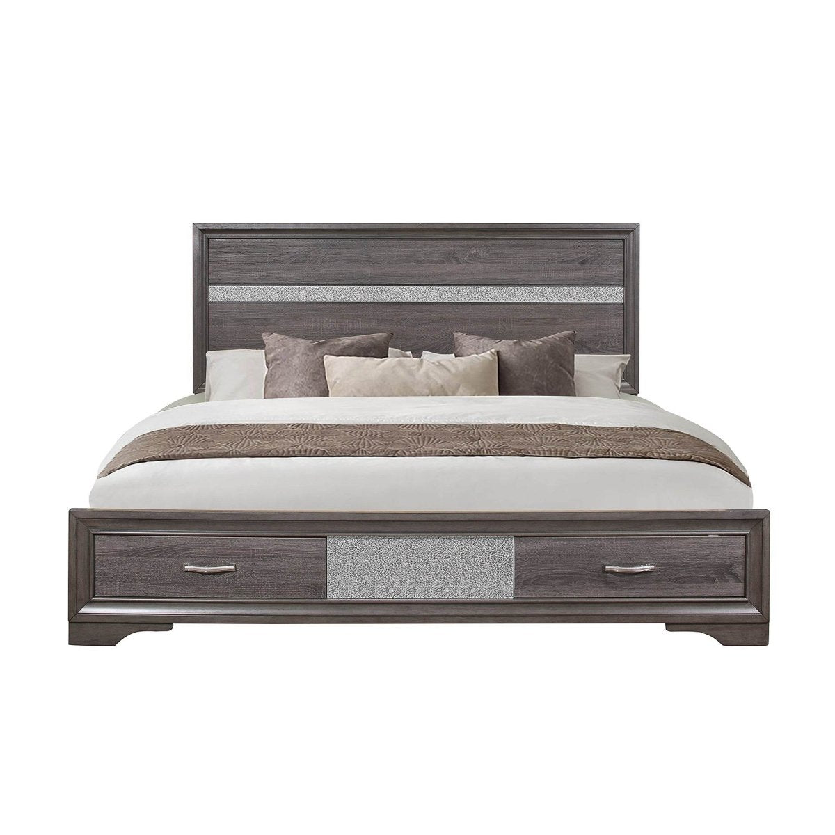 Queen Gray Solid Wood MDF Storage Bed Frame - Driftwood - Omega Lifestyles