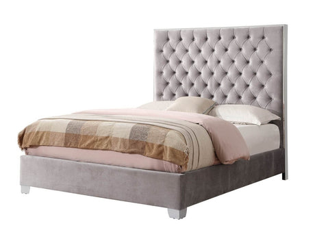 Queen Gray Solid Wood Upholstered Bed Frame - Driftwood - Omega Lifestyles