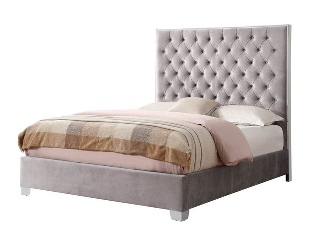 Queen Gray Solid Wood Upholstered Bed Frame - Driftwood - Omega Lifestyles