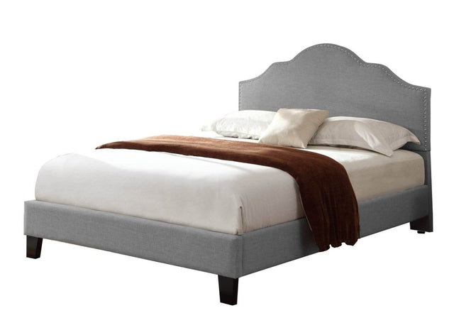 Queen Gray Upholstered Solid Wood Bed Frame - Driftwood - Omega Lifestyles