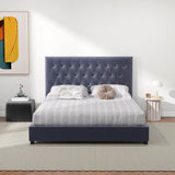 Queen Grey Velvet Mid Century Modern Upholstered Platform Bed - Driftwood - Omega Lifestyles