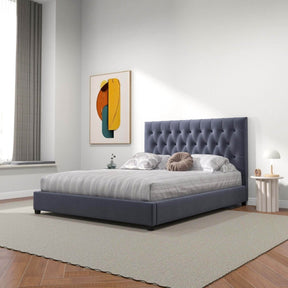 Queen Grey Velvet Mid Century Modern Upholstered Platform Bed - Omega Lifestyles