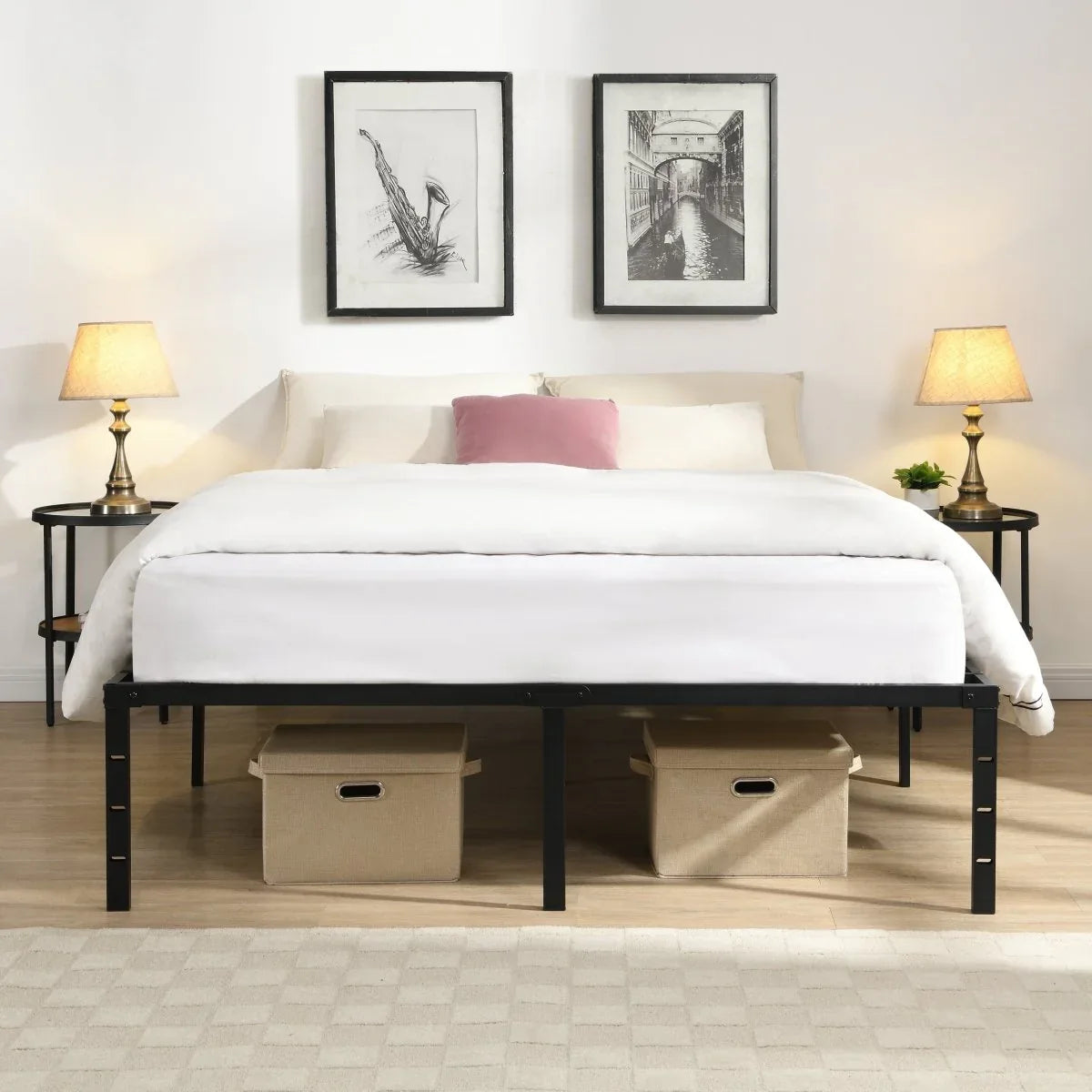 Queen Heavy Duty Metal Bed Frame With Storage Space - Omega Lifestyles