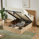 Queen Hydraulic Lift Storage Bed Frame Oak Finish - Omega Lifestyles