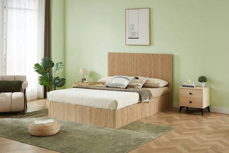 Queen Hydraulic Lift Storage Bed Frame Oak Finish - Omega Lifestyles