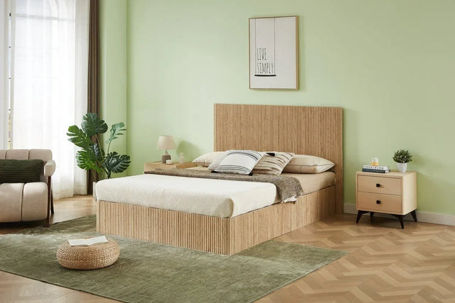 Queen Hydraulic Lift Storage Bed Frame Oak Finish - Omega Lifestyles